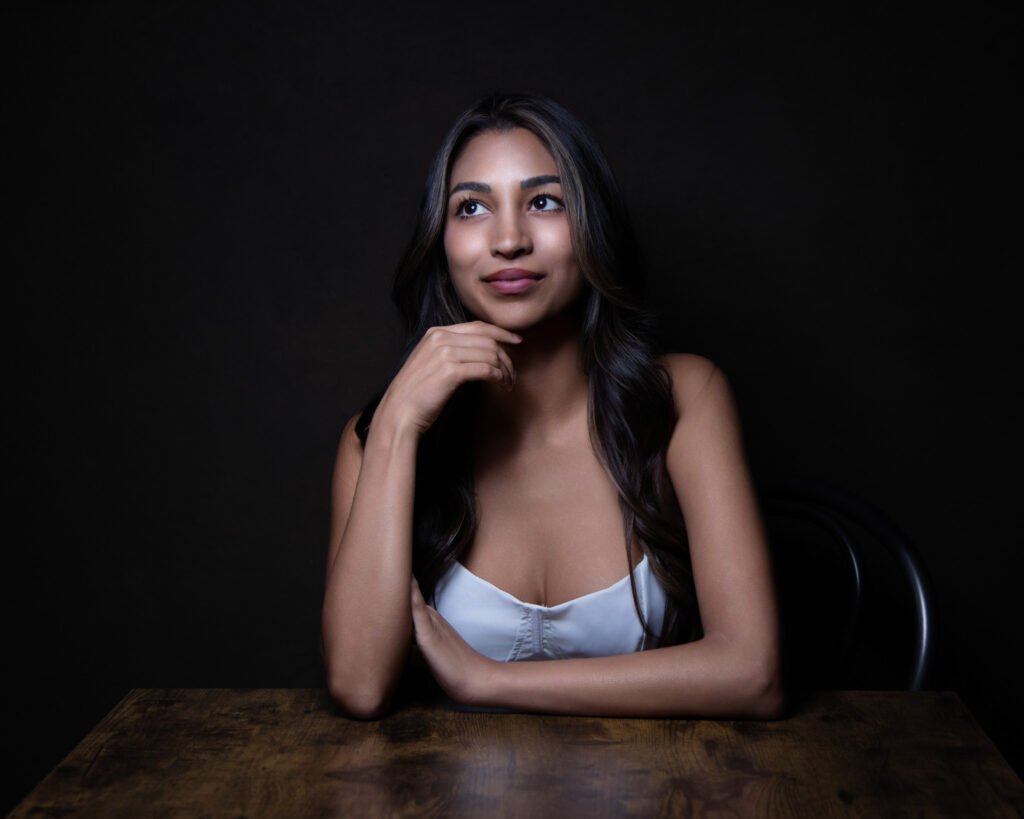 A great image of a woman at a table