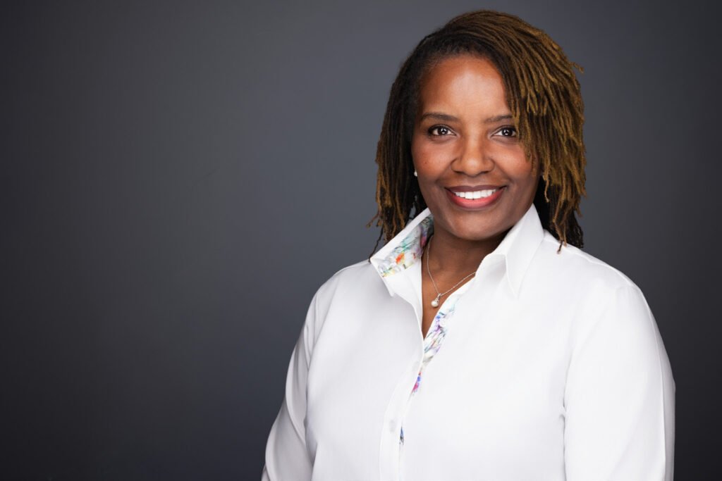 Mobile headshot studio setup for on-site team headshots at a corporate office